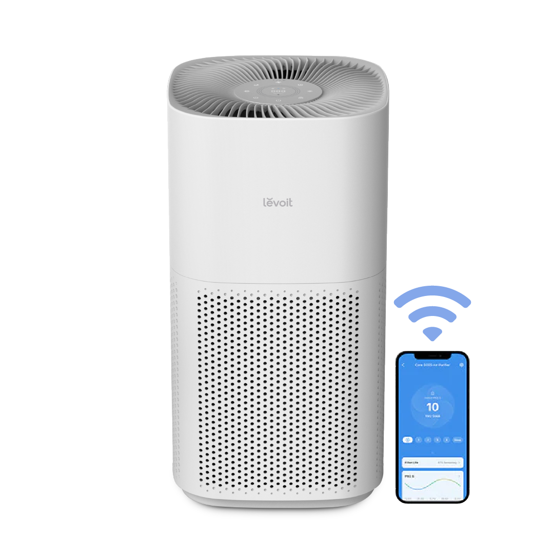 White Core 600S smart HEPA air purifier, top fan and perforated front grille