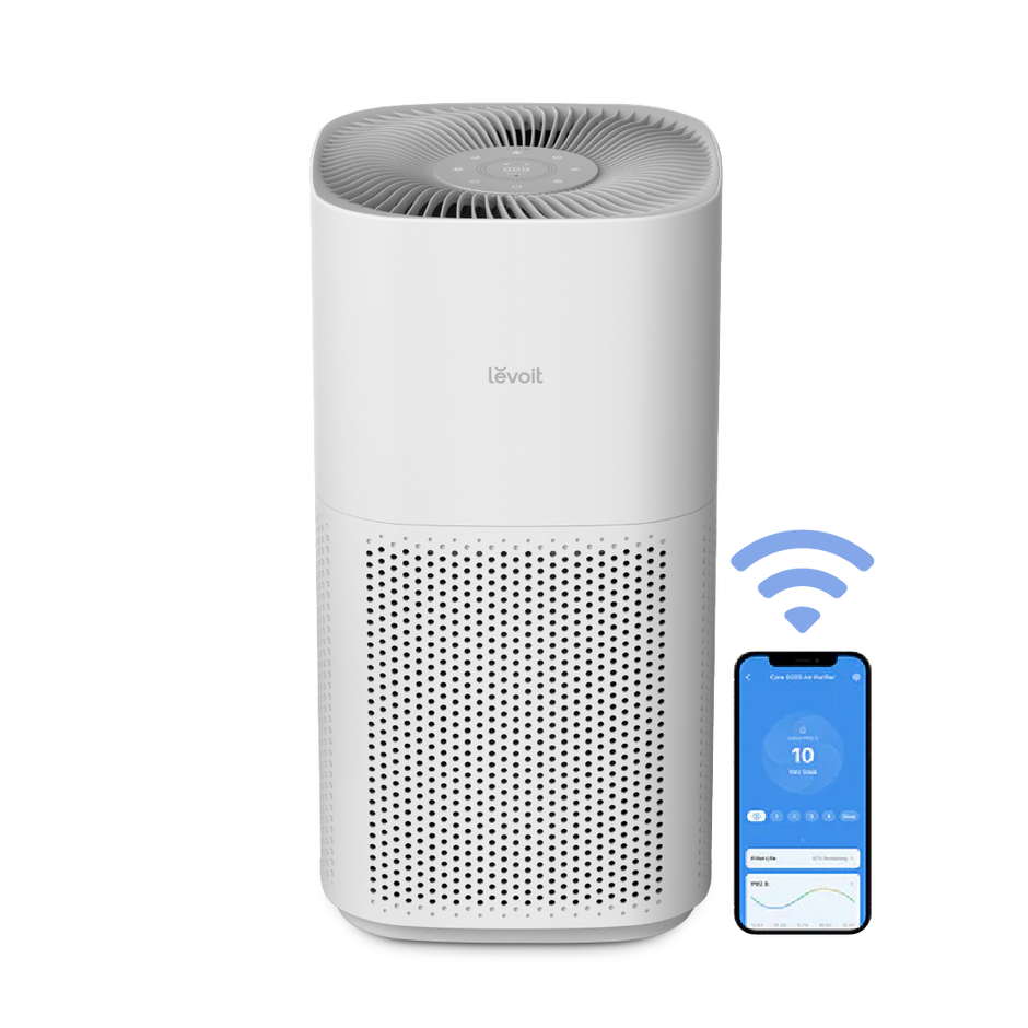 White Core 600S smart HEPA air purifier, top fan and perforated front grille